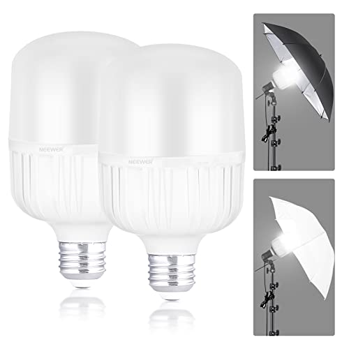 NEEWER E26 35W LED Light Bulbs, 2 Packs, 3150 Lumens/5700K/CRI 93+/15000h Lifespan, Bright Video Photography Lighting, Silent/No Flicker/Non Dimmable 350W Incandescent Equivalent, UL Certified