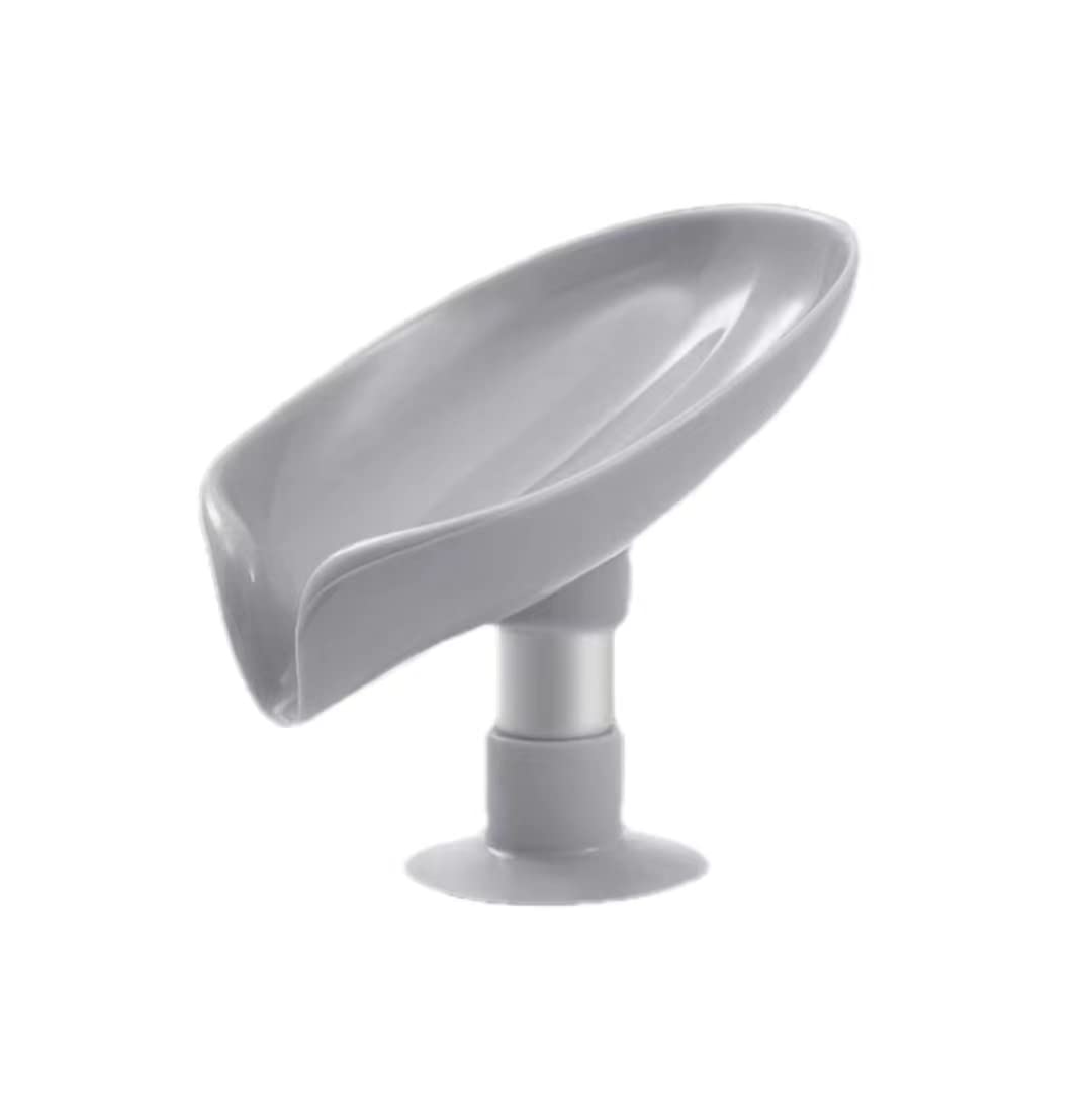 Suction Soap Dishes with Drainage,Leaf-Shaped Bar Soap Tray and Sponge Holder for Bathroom and Kitchen (Gray)