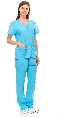 Denice Womens Medical Uniforms Mackenzie Zip Neckline Nurses Scrubs Set 1054 (Large, Turquoise)