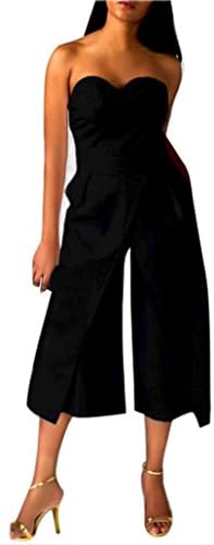 TAORE Women Elegant Clubwear Romper Bodycon Party Sleeveless Jumpsuit Trousers (S, Black)