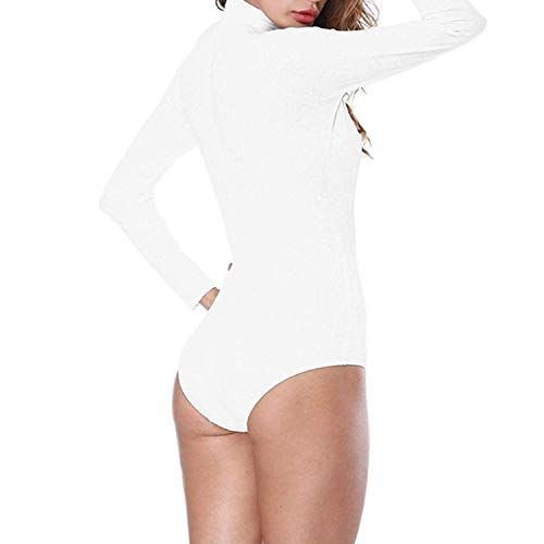 Alonea Slim Romper, Women High Collar Knitting Pits Long Sleeves Pure Color Jumpsuits Slim Romper Ladies Outfits (M, White ❤️)