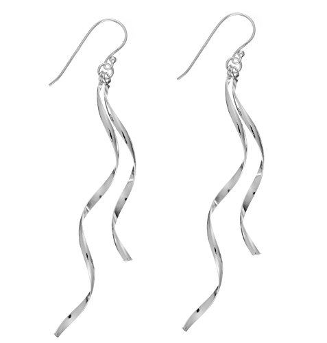 Silverly Women's .925 Sterling Silver Long Twist Spiral Dangle Earrings