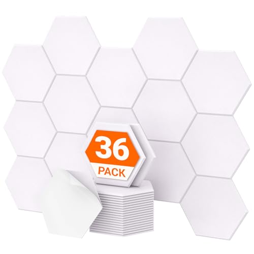Hexagon Akustikplatten selbstklebend 36 Stücke, TONOR Schallabsorber Schallschutz mit Hochdichte Wandfliesen Schall Dämmung 30x26x1 cm für Studio, Bür