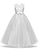 TTYAOVO Girls Pageant Ball Gowns Kids Chiffon Embroidered Wedding Party Dress Size 11-12 Years White