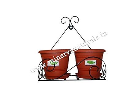 Minerva Naturals Wall Mounted Metal Flower Pot Holder with Suitable 8-inch Round Pots and Tray