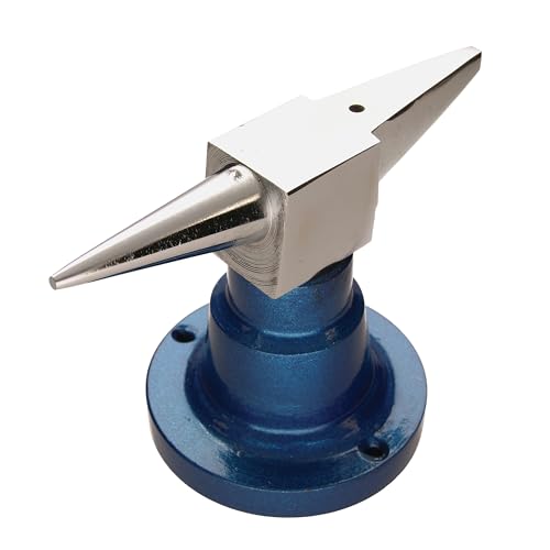 The Beadsmith Double Horn Anvil – Includes Round Base – Made of Steel – 1 Round and 1 Horn Side, Hole for Riveting and 2 Holes for Securing Work to Bench – Professional Metalsmithing & Jewelers Tool