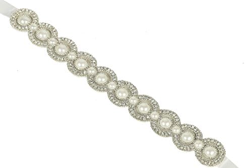 Lux Accessories Lux Bridal Pearl and Pave Circle Sash Wedding Dress Belt