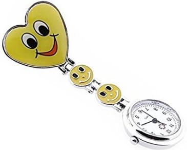 Gleader Heart Quartz Sports Clip Nurse Watch Fob Jacket Watch Smiley Pocket Watch (Yellow)