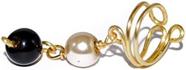 Handmade One Piece Ear Cuff Chain 14K Gold Filled Clip Wrap Stud Earring with Pearl and Onix Stone