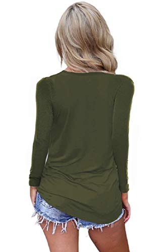 Feiersi Women's Long Sleeve Criss Cross Casual Basic up Blouse Army Green XL - Thumbnail 2