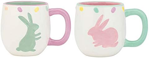 Amici Home 7CN352AS2R Clover Bunny Ceramic Coffee Mugs, 22 Fluid Ounces, Green and Pink