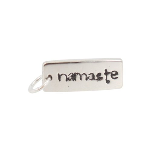 Rectangular NAMASTE Double Sided Engraved Word Charm for Bracelets or Necklaces in Sterling Silver by Zoe and Piper, #7059