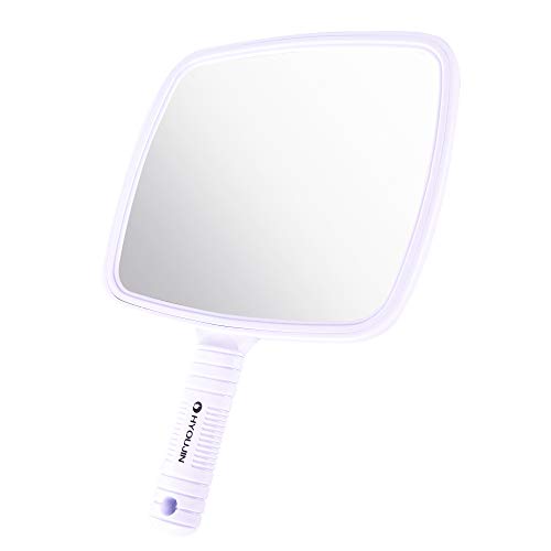 HYOUJIN White Hairdressing Hand Mirror Professional Handheld Salon Barbers Hairdressers Paddle Mirror Tool with Handle