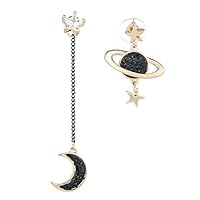 Guoshang Temperament Asymmetrical Earrings for Women Jewelry Stars and Moon Asymmetrical Dangle Stud Earrings with Clear Crystal for Woman Girls