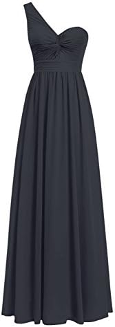 VIVK One Shoulder Pleated Long Prom Dress Chiffon Bridesmaid Party Gown Black us24w