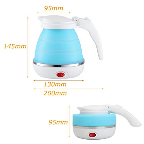 Puyujin Ultrathin Upgraded Food Grade Silicone Travel Foldable Electric Kettle Boil Dry Protection Portable with Dual Voltage and Separable Power Cord, 555ML 110-220V US Plug (Blue)