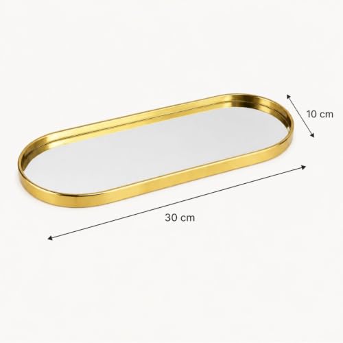 Bandeja Oval Espelhada Dourada Decorativa para Organização e Decoração