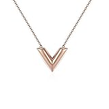 Titanium Steel V Shape Love Charm Necklace 17.5 inch 45 cm (Rose Gold)