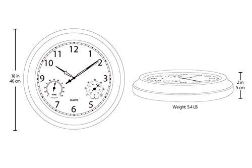 BEW Large Outdoor Clock, 18 Inch Thermometer & Hygrometer Combo, Waterproof & Weather Resisitant Function, Silent Garden Wall Clock for Patio/Pool/Lanai/Fence (Metal, White-Golden) - Thumbnail 7