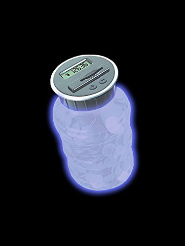 Glow In The Dark Digital Coin Counter: Translucent Neon Blue Electronic Money Savings Jar - Coin Counting Bank Automatically Totals all U.S. Change including Dollars and Half Dollars