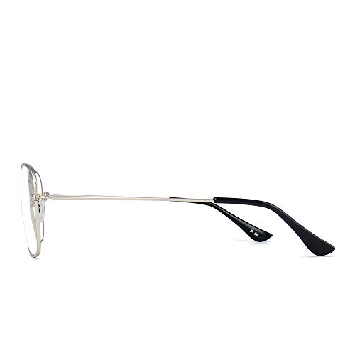 Aviator Blue Light Blocking Computer Glasses, Square Eye Protect Video Eyeglasses Anti Glare Men Women (Silver Frame Black Temple Tips) - Thumbnail 4