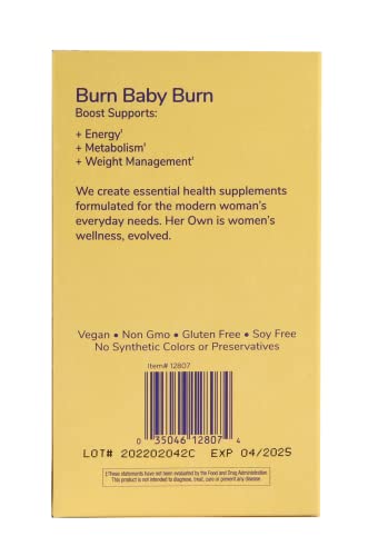 HER OWN BOOST, HELPS BOOST ENERGY, SUPPORTS METABOLISM, PROPRIETARY THERMOGENIC BLEND, GREEN TEA LEAF EXTRACT, GLUTEN AND SOY FREE, VEGAN, 60 CAPSULES, 30 SERVINGS, SMALL, MULTI