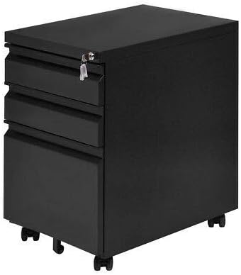 AK Energy Black 3 Drawers Rolling Mobile A4 F4 File Pedestal Storage Cabinet Steel Home Office Company Loackable Caster