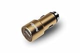 PowerMore Quick Charge 3.0 Steel 2 Ports Fast USB Car Charger for iPhone 7S/7/6 Plus, iPad Pro / Air 2 / mini, Galaxy S8 /S7 / S6 / Edge / Plus, Note 5 / 4, LG, Nexus, HTC and More(Gold)