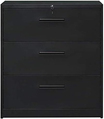 Amazon Com Lateral File Cabinet Lockable Heavy Duty Metal 3 Drawer File Cabinet Home Furniture Office Furniture Workplace Furniture Black Home Kitchen