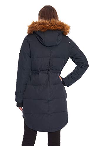 Alpine North Womens Vegan Down Drawstring Winter Parka, Navy, M