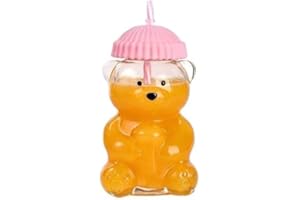 Glass Bear Mug, Bear Mug with Straw and Lid 20 oz High Borosilicate Bear Glass Smooth Edge for Coffee Tea Milk Juice Office C