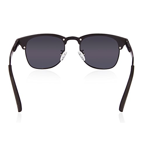 SUNGAIT Classic Half Frame Clubmaster Sunglasses with Polarized Lens (Black Frame Gray Lens)