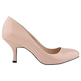 Zbeibei Women's Round-Toe Slender Leather Mid Heels Work Court Pumps