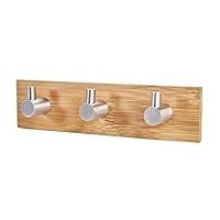 HAKRT Hanger Adhesive Natural Bamboo Stainless Steel Hook Wall Clothes Bag Headphone Key Hanger Kitchen Bathroom Door Towel Rustproof Shelf