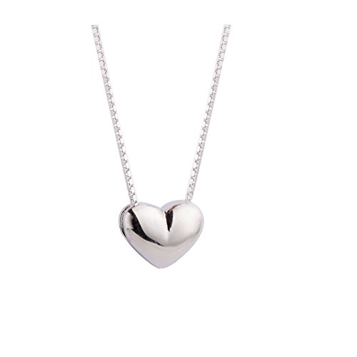 S.Leaf Minimal Necklace Dainty Heart Necklace Sterling Silver Heart Pendant Charm Necklace (silver)