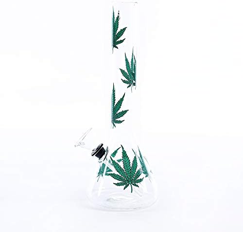 TORINGING Handmade Glass Crafts Pipe, 8Inch Dual Water Percolator Glass Big Water Chamber - Easy to Grip and with Ice Shelf, Unique Green Leaf Design