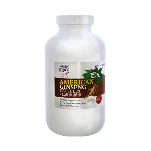 Hsu's Ginseng SKU 1005 | American Ginseng Capsules, 500ct | Cultivated American Ginseng from Marathon County, Wisconsin USA | 许氏花旗参丸 | 500ct Bottle, 西洋参, B000153QYQ