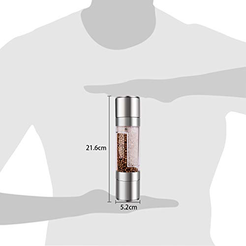 Mixoo Salt and Pepper Grinder Set, 2 in 1 Features with 2 Adjustable Ceramic Coarseness and 2 Fillable Spaces, Brushed Stainless Steel and Clear Acrylic Body - Thumbnail 6