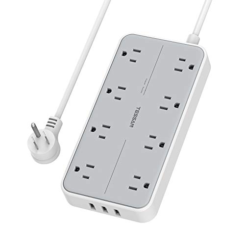 Power Strip Surge Protector, TESSAN 6 FT Flat Plug Extension Cord, 8 AC Outlets and 3 USB Ports, 1875W, 15A, 1080 Joules…
