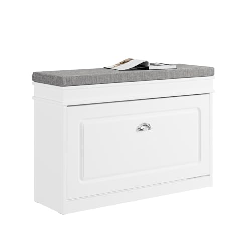 SoBuy FSR82-L-W Entrance Shoe Bench with Lid Storage and Cushion – Shoe Storage for Hallway or Living Room – 75 x 24 x 51 cm, White, FSR82-L-W