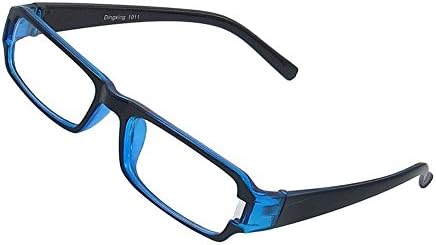 Kobwa(TM) Plastic Frame Rectangle Lens Uv Protection Plano Eyeglass,Black Blue with Keyring