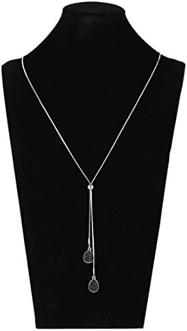 Lariatneck Long Necklaces for Women Y Lairt Necklace Casual Snake Chain Adjustable Druzy Drop Pendant (Silver-Black)