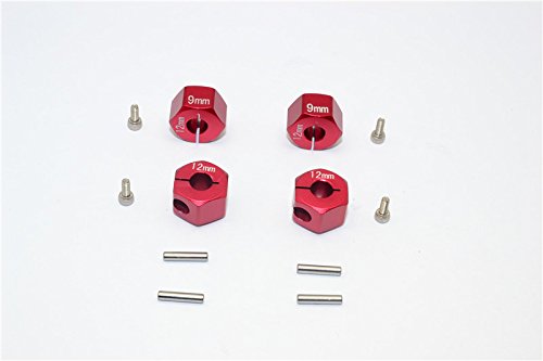 Axial EXO, SCX10 & Wraith Upgrade Parts Aluminum Hex Adapter (12mmx9mm) - 4Pcs Set Red