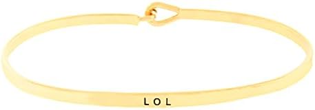 Women's Gold Tone "LOL" thin hook bracelet. Size : 0.2" H, 2.5" D.