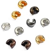 HLLMX 200 PCS Mixed Style Iron Crimp Beads Covers Crimp Bead Knot Covers Round Open Crimp Beads Caps for Jewelry Making 4MM