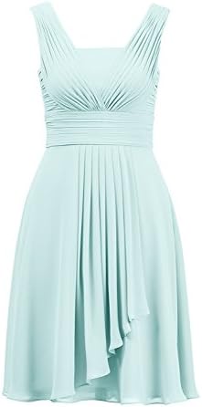 FTSOP Women's V-neck Short Prom Gown Chiffon Bridesmaid Dresses Light Blue,18W