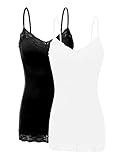 XT1004L Pack Ladies Adjustable Spaghetti Strap Lace Trim Cami Tank Top 2Pack-BLK/White XL