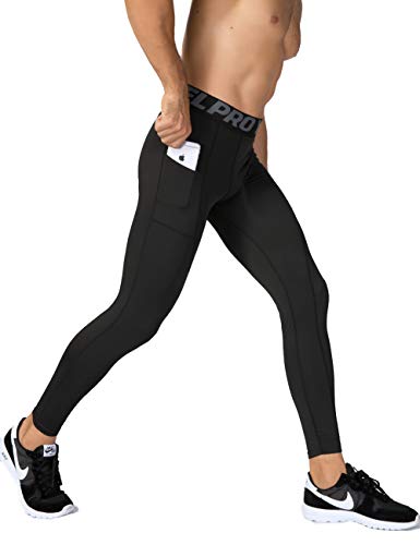 Lavento Men's Compression Pants Baselayer Cool Dry Pocket Running Ankle Leggings Active Tights (3 Pack-3911 Black/Gray/Blue,X-Large) - Thumbnail 7
