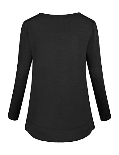 Koscacy Plain T Shirts for Women, Ladies Autumn Long Sleeve Slim Fit Tunic Round Neck Swing Gym Athletic Tees Youth Cycling Yoga Jogging Tops Moisture Wicking Relaxed Versatile Activewear Black XL