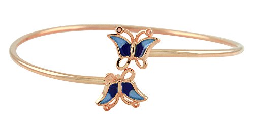 Blue Enamel Butterfly Sterling Silver Open Cuff Bangle Bracelet